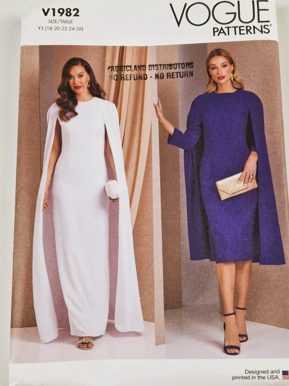Vogue 1982 Sz 18-26 Fitted Lined Cape Dress Evening Gown Pattern Uncut